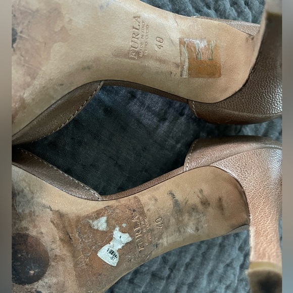 Furla Italian leather peep toe heels brown with silver detail size 40 - Picture 4 of 8